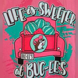 Life Is Sweeter At Buc-es's Pink Graphic Tee with Buc-ee's Design